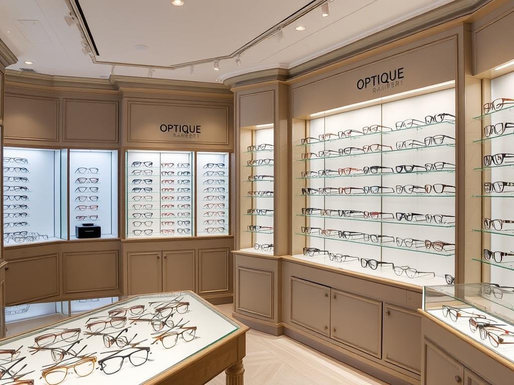 Intérieur de la boutique OPTIQUE RAMBERT avec ses présentoirs élégants