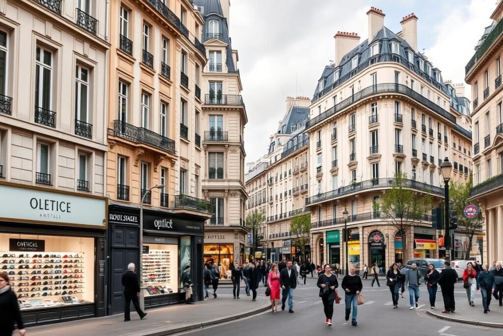 Boulevard Saint-Michel avec ses boutiques d'optique