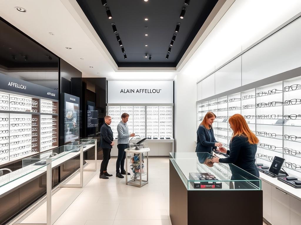 Boutique Alain Afflelou sur le cours Franklin Roosevelt à Lyon 6 avec présentoir de lunettes