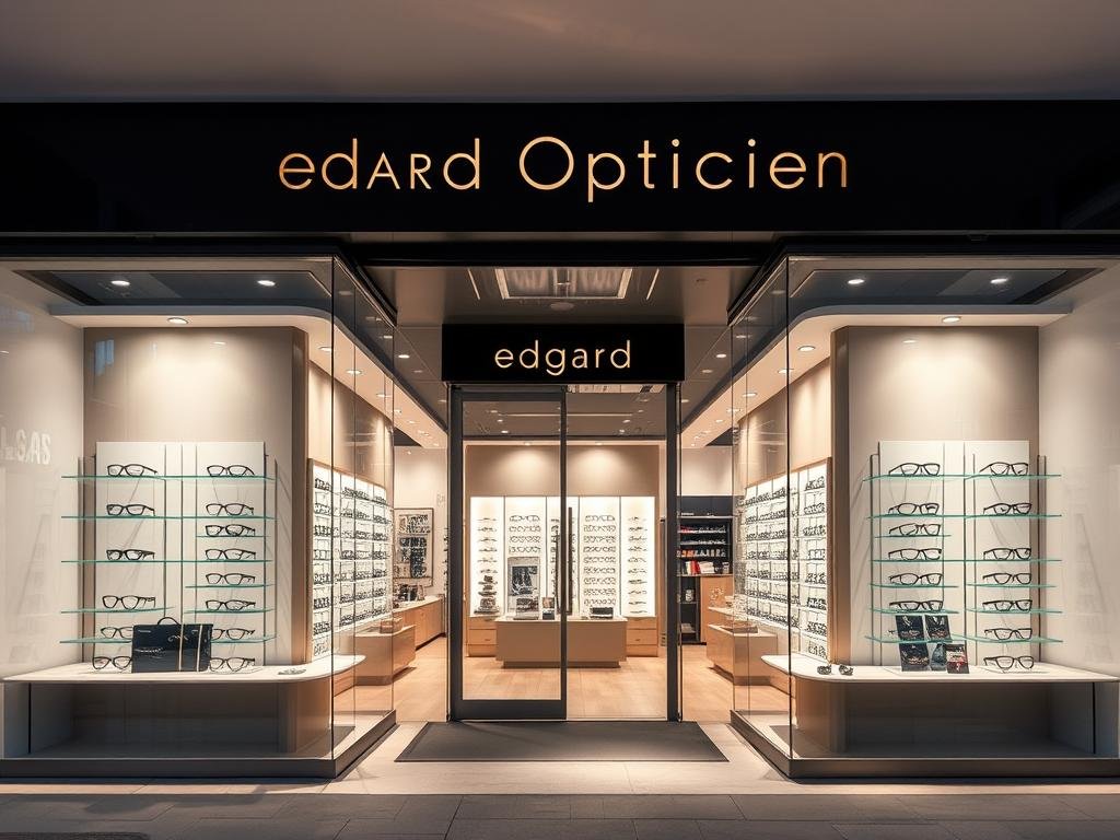 Boutique Edgard Opticiens à Reims avec une vitrine élégante présentant des lunettes de créateurs
