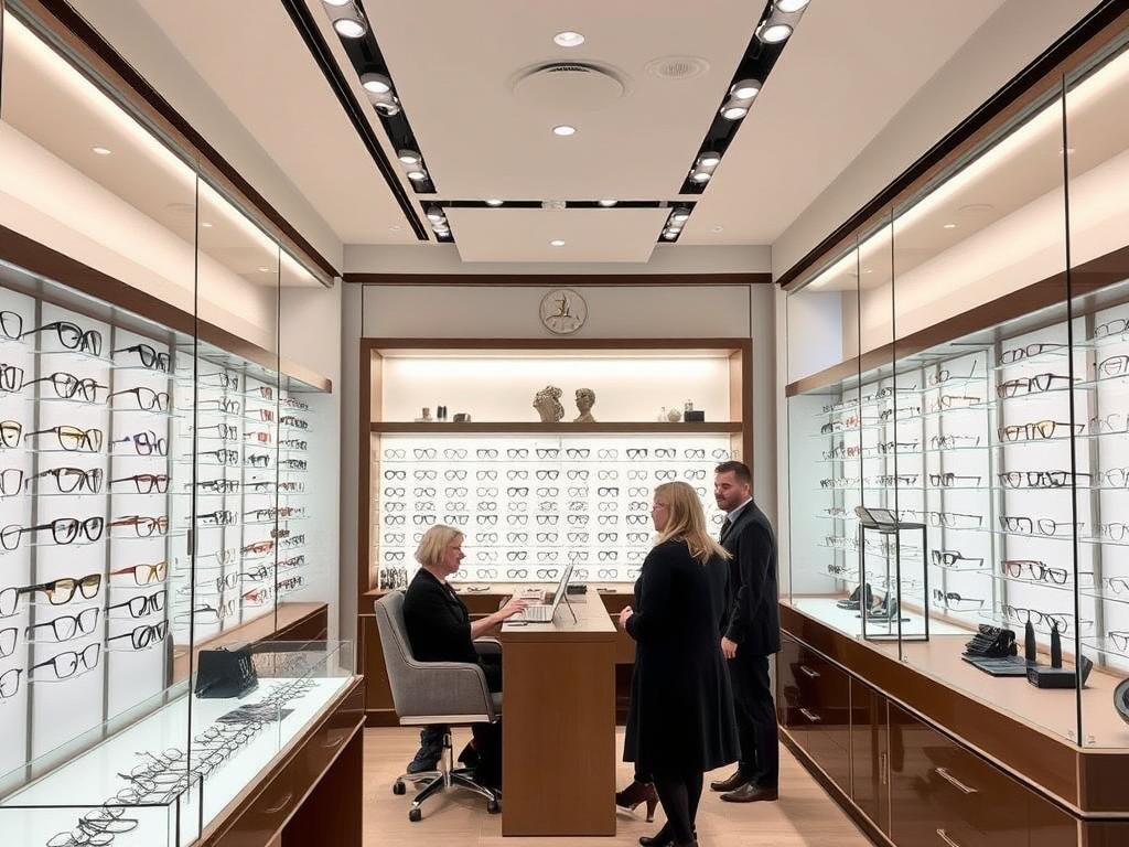 Boutique L'Opticien avec son espace conseil et ses présentoirs élégants