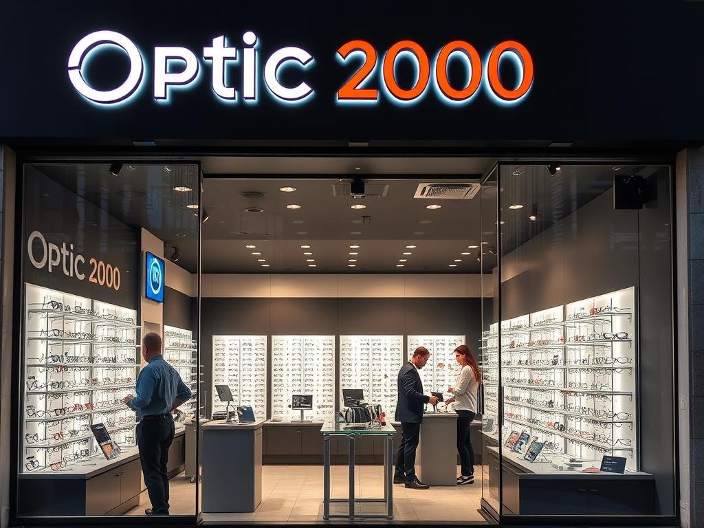 Boutique Optic 2000 dans le quartier des Brotteaux à Lyon 6 avec présentoir de lunettes