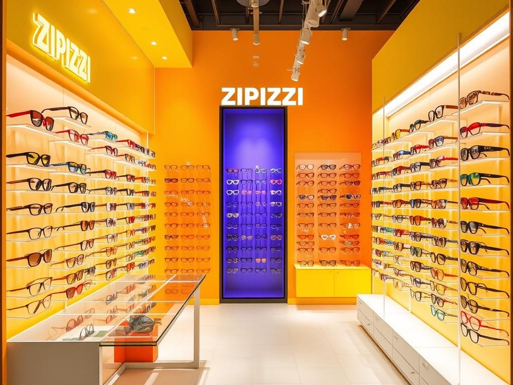 Boutique colorée d'IZIPIZI présentant leur collection de montures légères et abordables dans un espace moderne et lumineux