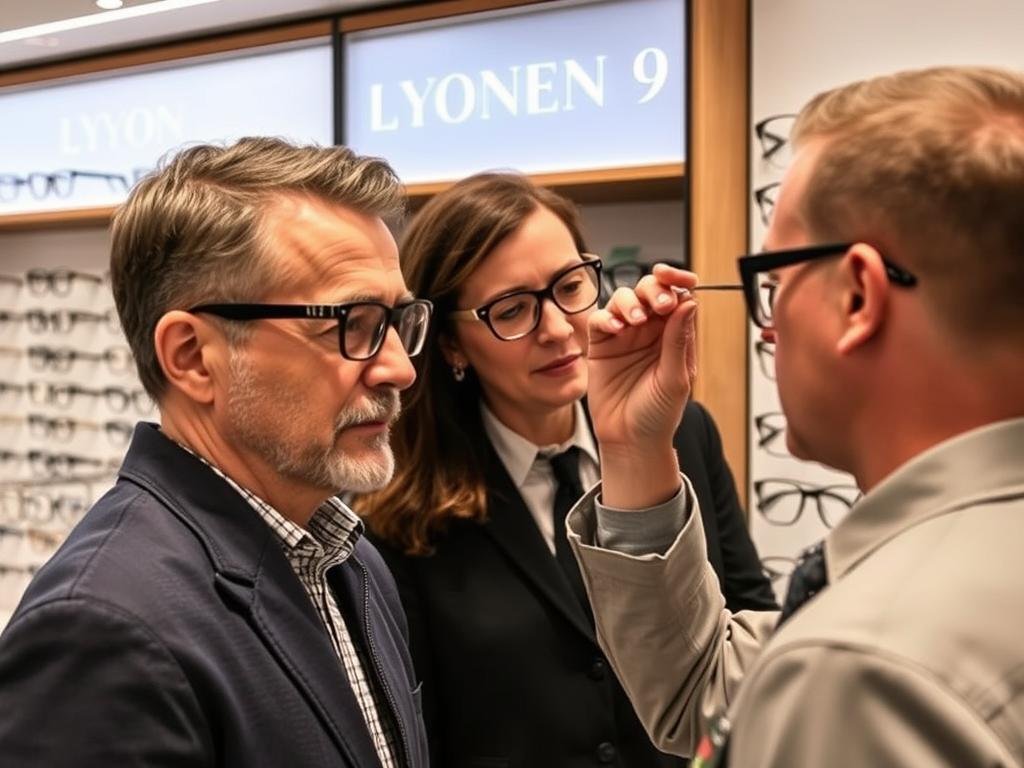 Client essayant des lunettes chez un meilleur opticien lyon 9