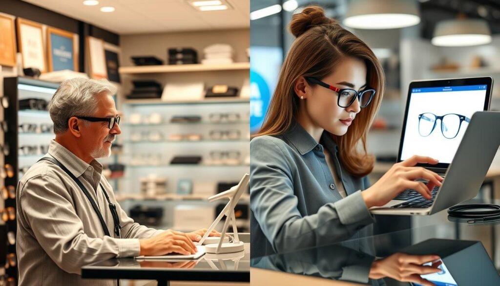 Comparaison entre service d'optique en boutique et en ligne dans le 20ème