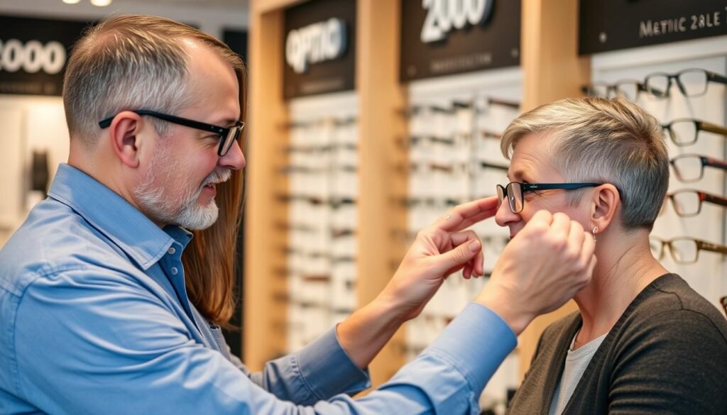 Conseiller Optic 2000 à Rouen aidant un client à choisir des lunettes