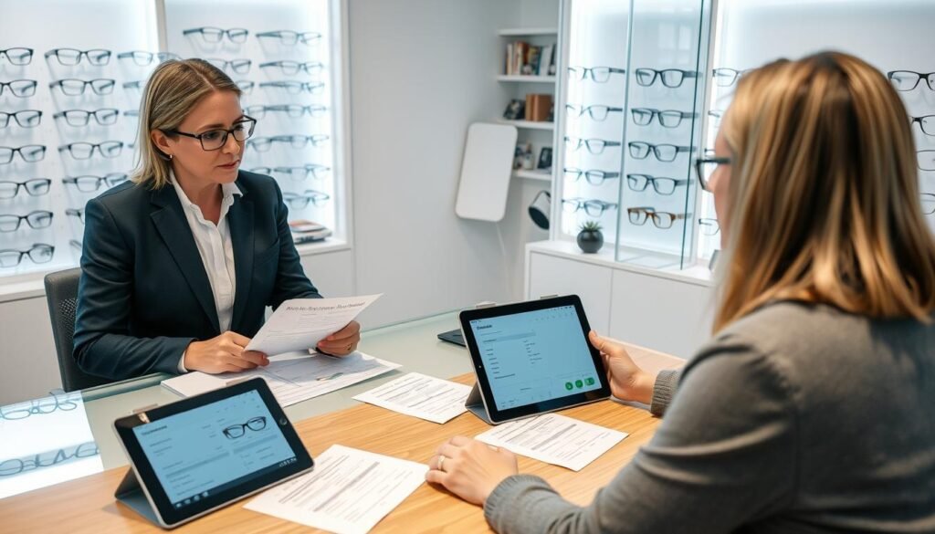 Conseiller expliquant les options de remboursement chez un opticien à Strasbourg