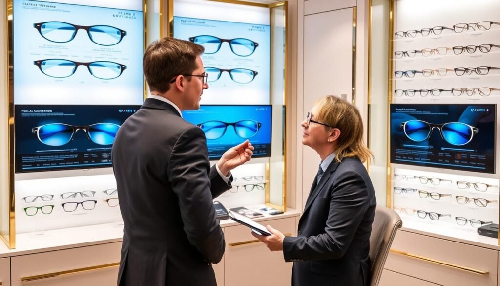 Consultation personnalisée chez un opticien de Paris 8 avec présentation de différentes options de verres