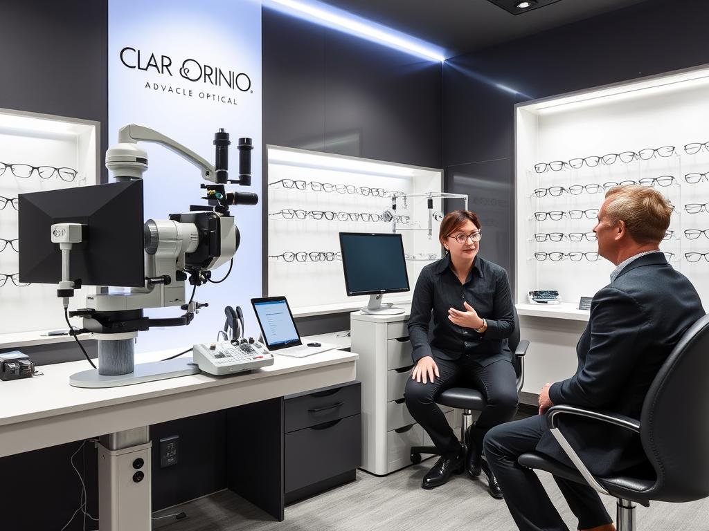 Espace conseil chez Grand Optical Grenoble avec technologie avancée