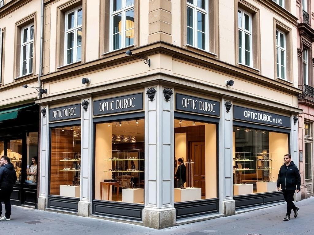 Façade d'Optic Duroc dans la Grand Rue de Colmar avec ses vitrines élégantes