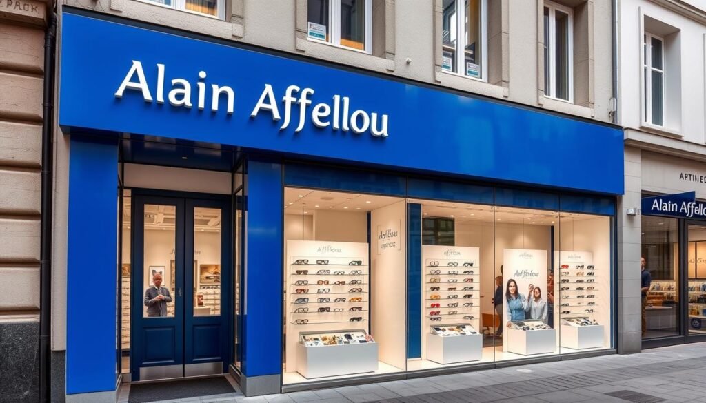Façade du magasin Alain Afflelou à Mulhouse, meilleur opticien mulhouse avec son enseigne distinctive