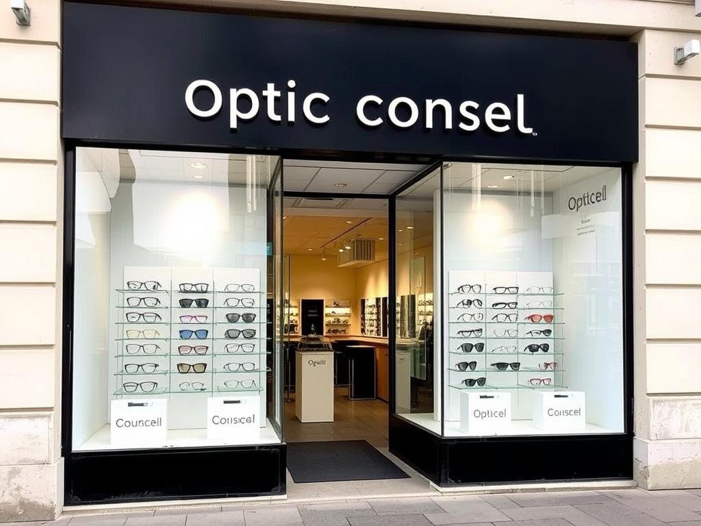 Façade du magasin Optic Conseil à Reims avec vitrine présentant des lunettes de vue et solaires
