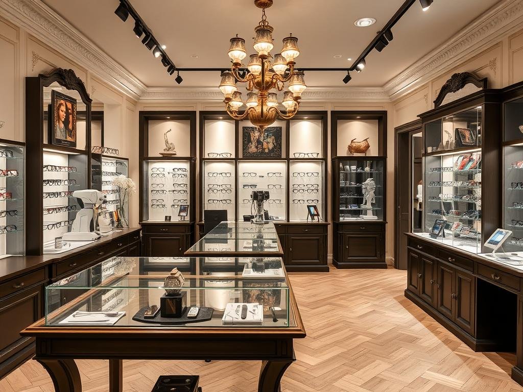 Intérieur d'OPTIQUE MOISE à Metz montrant l'alliance de tradition et modernité