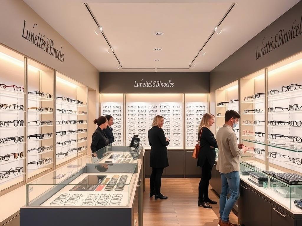 Intérieur de la boutique Lunettes & Binocles à Dijon avec présentoirs de lunettes Intérieur de la boutique Lunettes & Binocles à Dijon avec présentoirs de lunettes