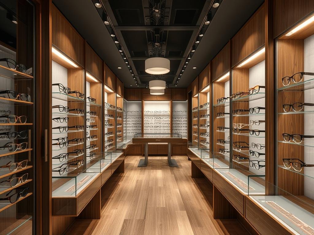 Intérieur de la boutique Optique Chagrot à Lyon 6 montrant une sélection de lunettes haut de gamme