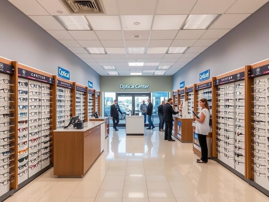 Intérieur du magasin Optical Center à Reims avec un large choix de lunettes et un espace d'examen de vue