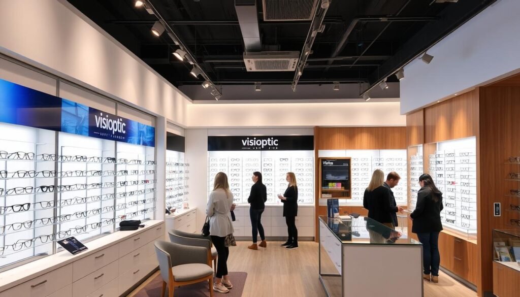 Intérieur du magasin Visioptic à Saint-Junien avec présentoirs modernes, meilleur opticien limoges