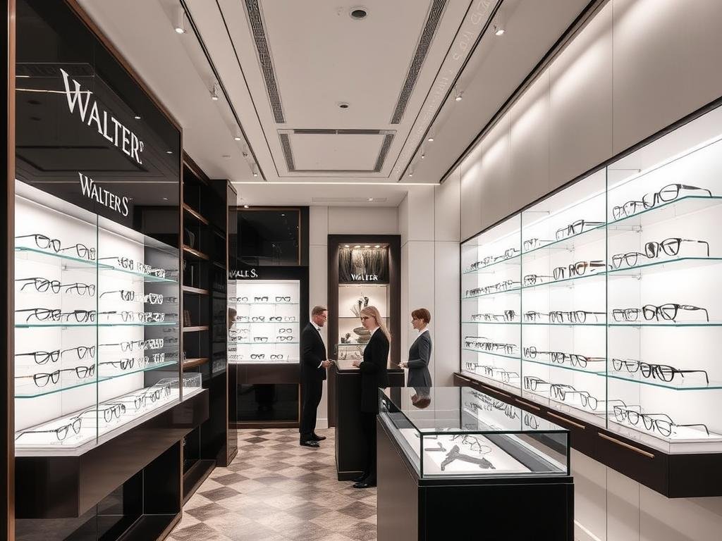 Intérieur élégant de Walter S. Opticiens avec sa collection de lunettes haut de gamme