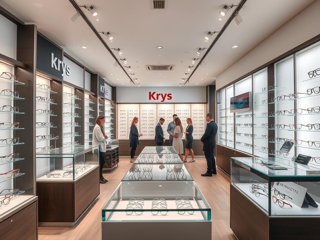 Intérieur moderne du magasin Krys à Grenoble avec large choix de lunettes