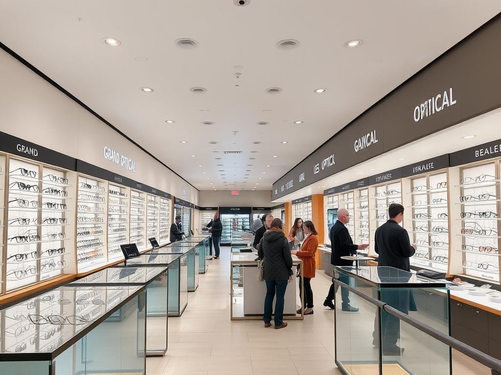 Intérieur spacieux du magasin Grand Optical au centre commercial Les Halles à Strasbourg