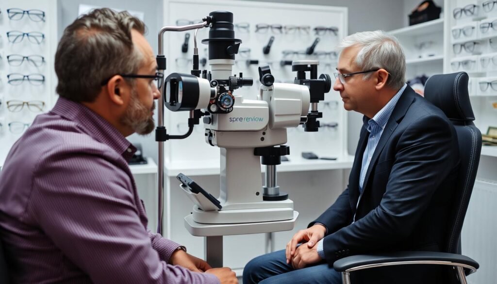 Opticien à Rennes examinant la vue d'un client