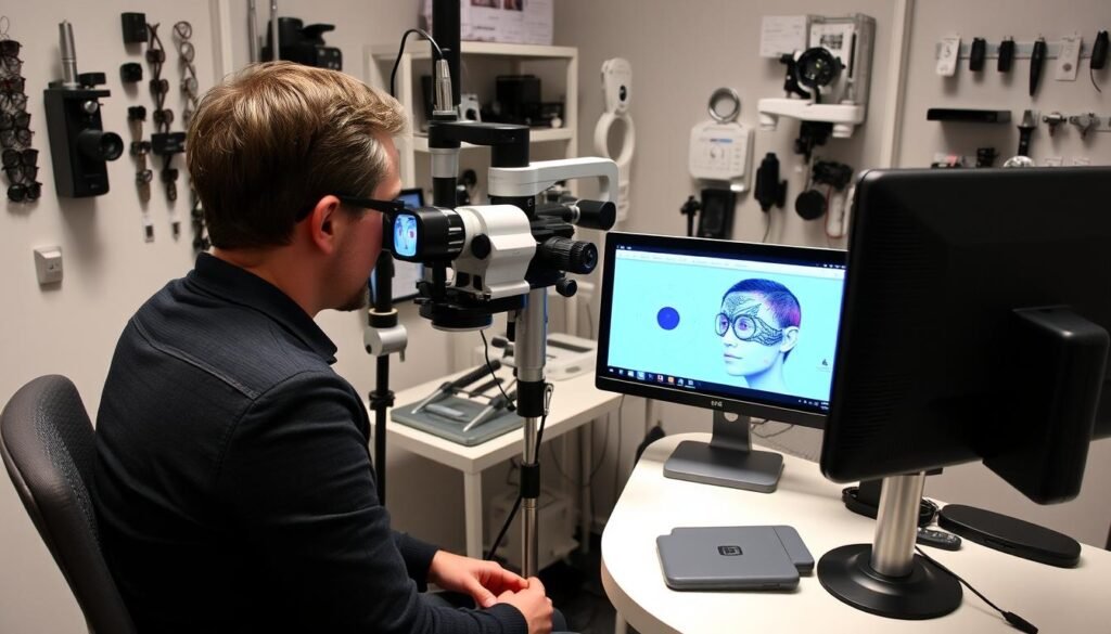 Opticien à Strasbourg réalisant un examen de vue spécialisé