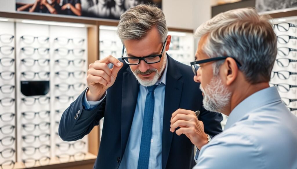 Opticien ajustant des lunettes pour un client à Lyon 9