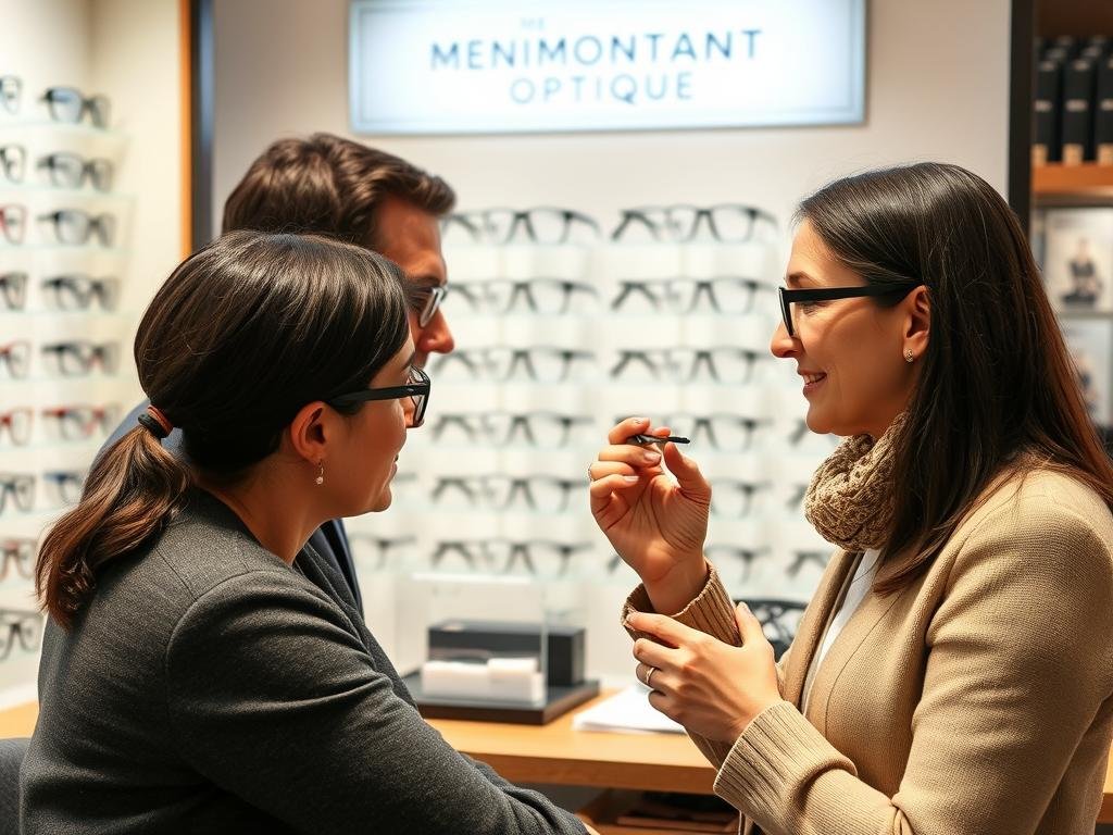 Opticien conseillant un client chez Ménilmontant Optique, meilleur opticien paris 20