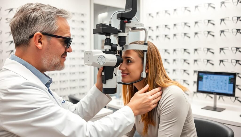 Opticien réalisant un examen de vue à Lyon 9