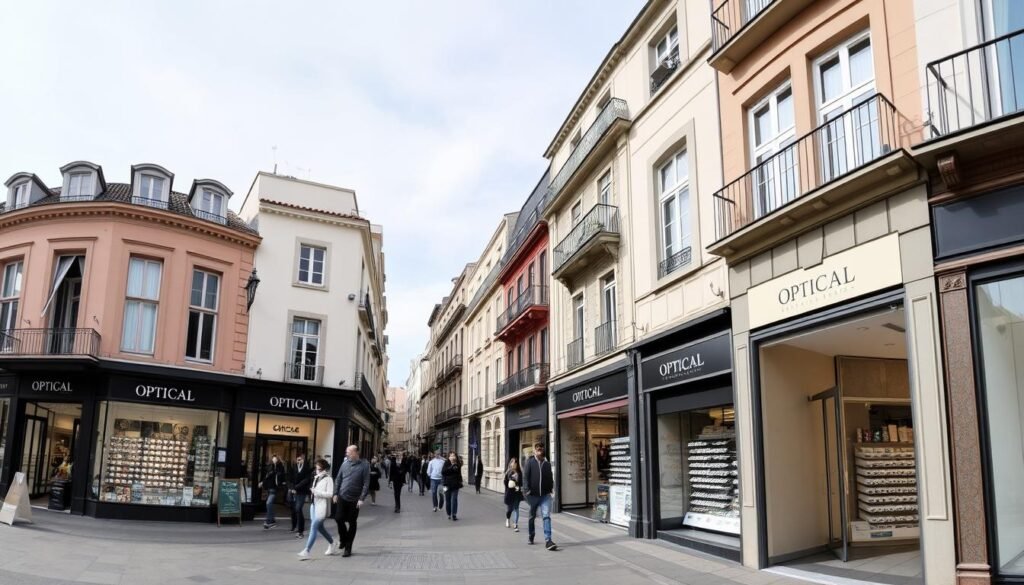 Panorama des boutiques d'opticiens dans le centre-ville de Montpellier