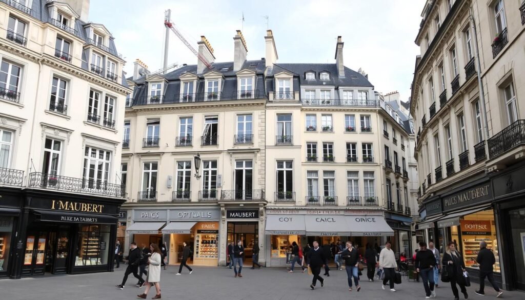 Place Maubert à Paris 5 avec boutiques d'opticiens