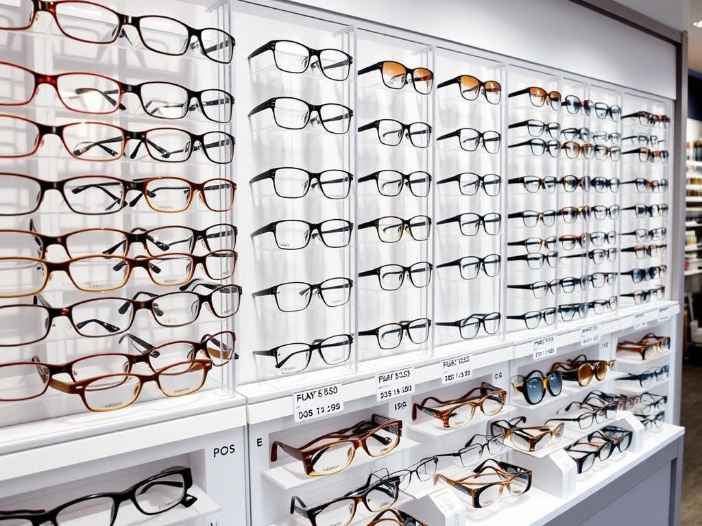 Présentoir de lunettes à prix accessibles chez Générale d'Optique à Strasbourg