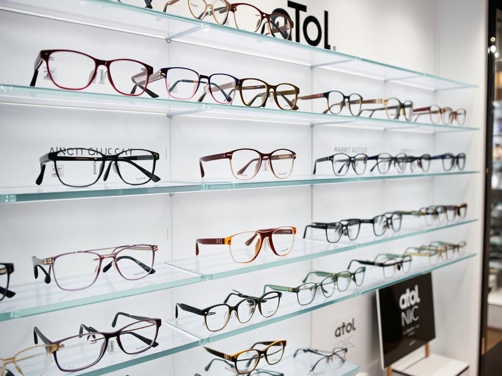 Présentoir de lunettes chez Atol, meilleur opticien Grenoble pour le style