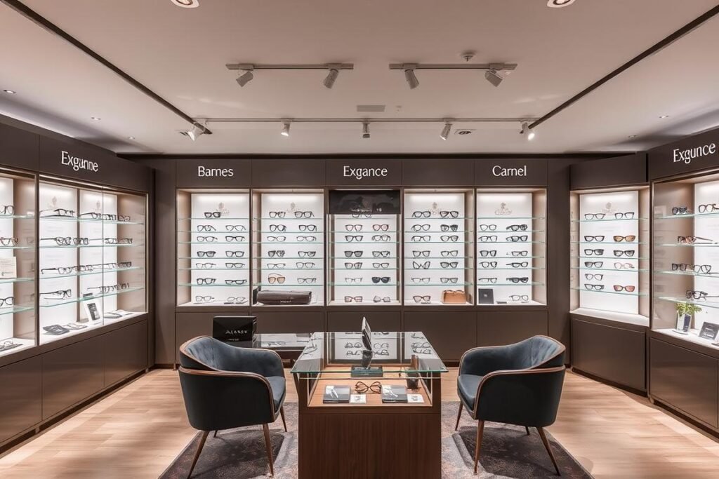 Présentoir de lunettes de grandes marques chez Grand Optical Paris 8