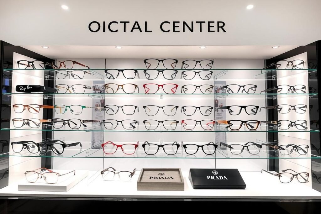 Présentoir de lunettes de luxe chez OPTICAL CENTER Metz avec des modèles de grandes marques