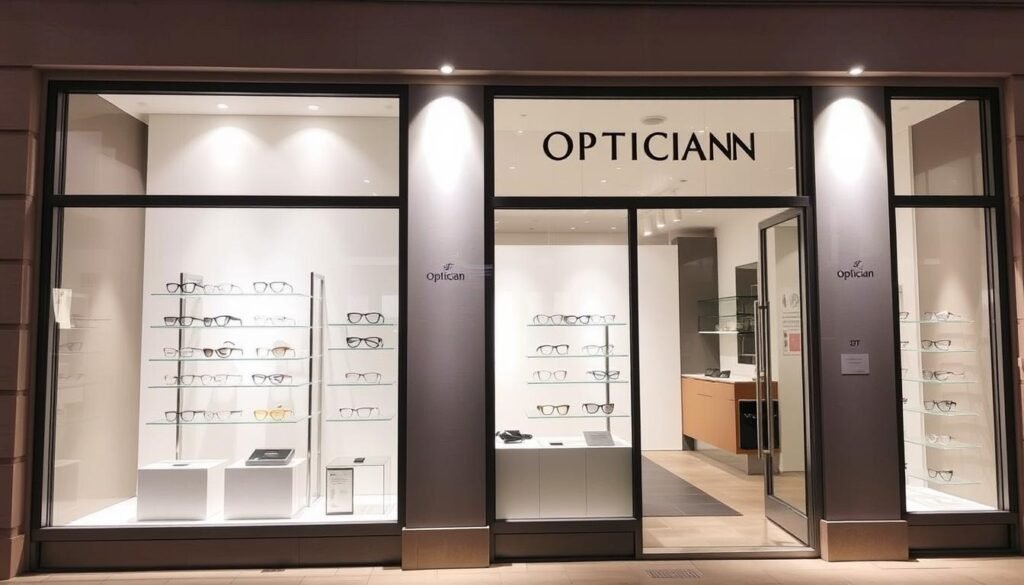 Vitrine d'un meilleur opticien à Montpellier avec exposition de lunettes de créateurs